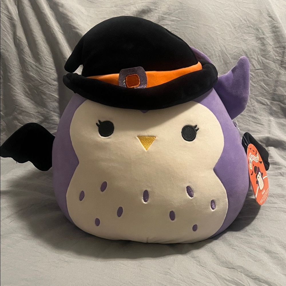 Squishnallow Owl Plush with Witch Hat Halloween basket